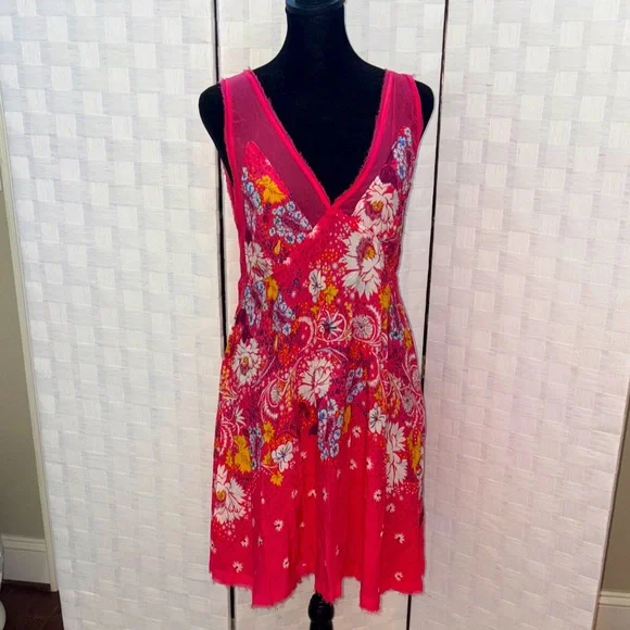 Like New- Free People Floral Sheer Mini Dress, size medium- final sale price - Picture 1 of 17